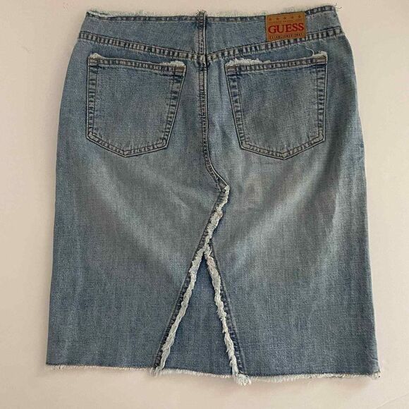Y2K Vintage Low Rise Guess Jeans Fringe Skirt Size 27 100% Cotton Made in USA - Picture 6 of 11
